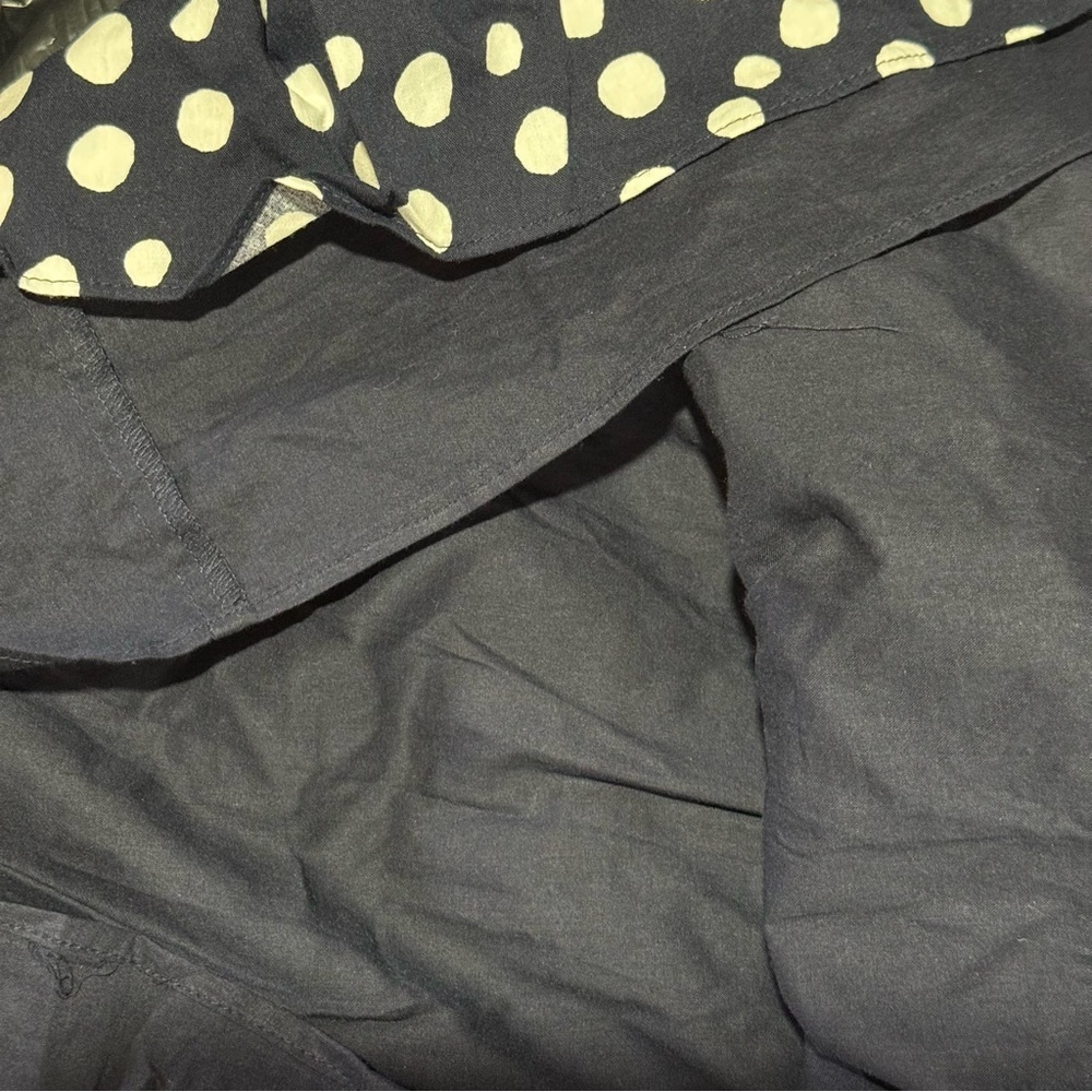 LOFT Navy Blue Tiered Skirt White Polka Dots Lined Size Medium Nautical Preppy - Picture 8 of 9